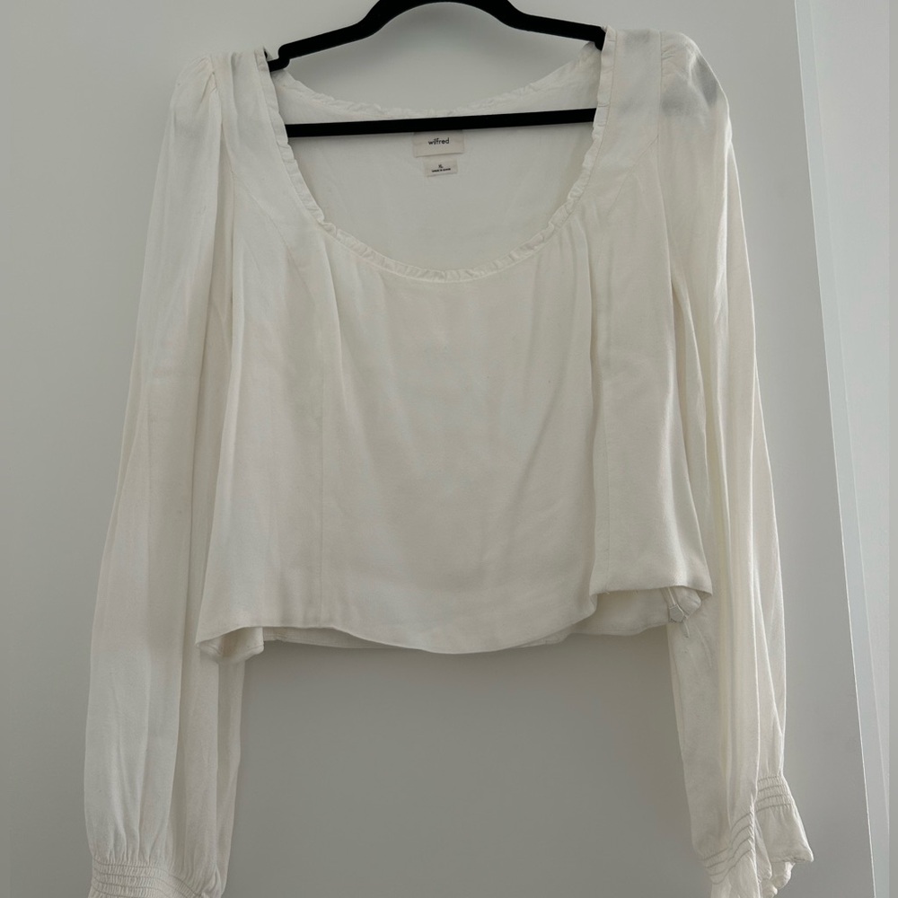 ARITZIA Wilfred Breathless Blouse Long Sleeve Square Neck Linen in White XL